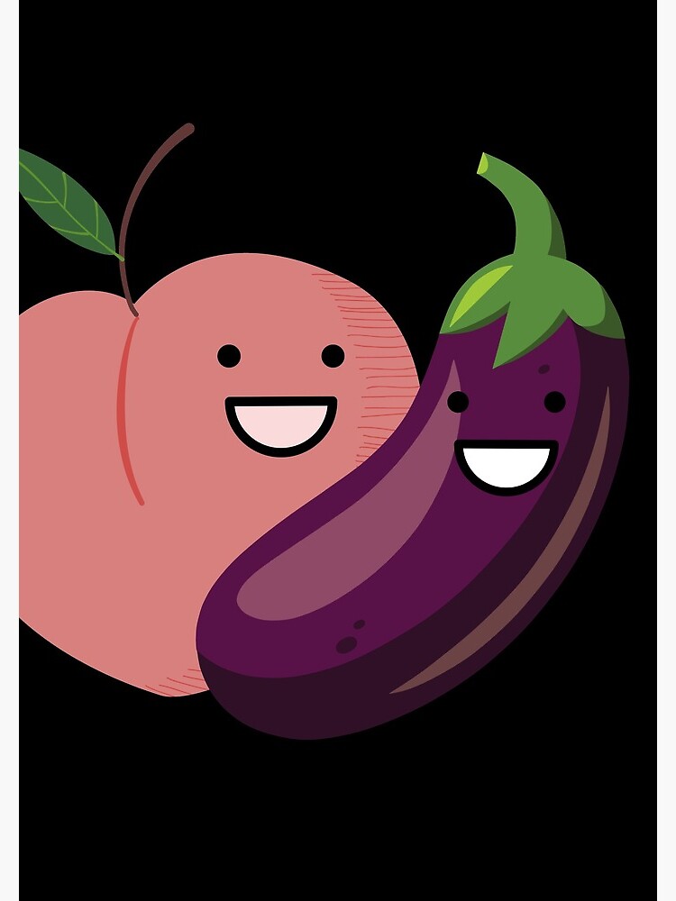 "Peach and Eggplant, Cute and Cheeky Fruit and Vegetable Emoji Design