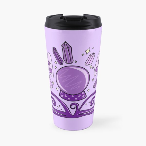 Mystical Purple Fortune Teller, Crystal Ball, Crystals, and Planchettes Design Travel Mug