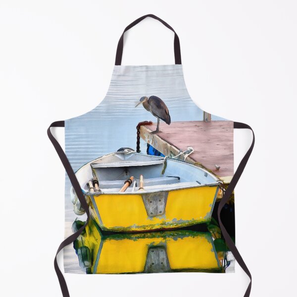 Item preview, Yellow Skiff and Great Blue Heron on Lopez Island designed and sold by SeaChangeDesign.