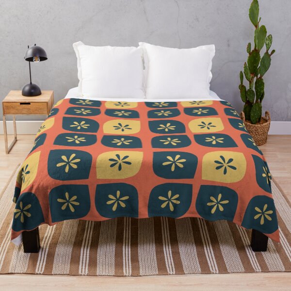 Item preview, Midcentury Modern Geometric Mid Mod Modernist Pattern Burnt Orange Yellow Blue Floral designed and sold by ArtBIU.