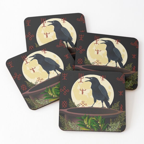 Item preview, Raven on Cauldron with Harvest Moon and Viking Runes designed and sold by FringyGingy.