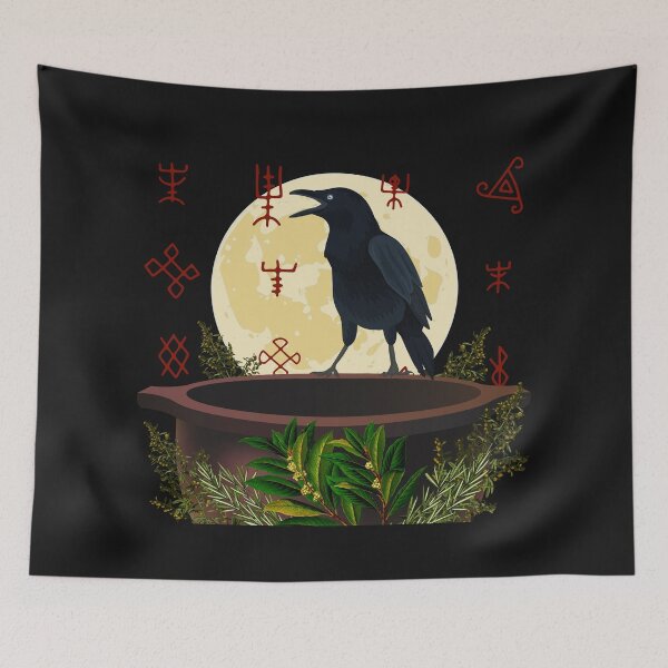 Item preview, Raven on Cauldron with Harvest Moon and Viking Runes designed and sold by FringyGingy.