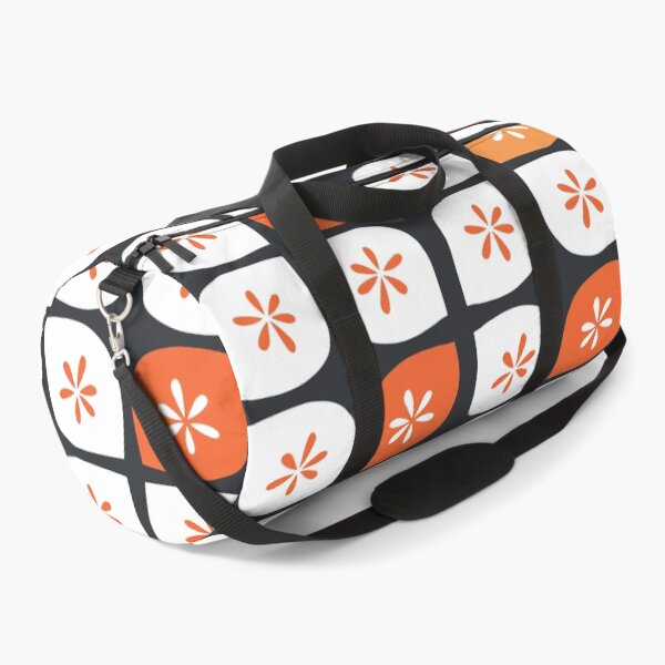 Item preview, Midcentury Modern Geometric Mid Mod Modernist Pattern Black White Burnt Orange Flowers  designed and sold by ArtBIU.