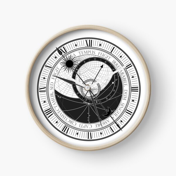 Vista previa del artículo con la obra «Trippy Vintage Retro Astrology Clock Diseño blanco y negro», diseñado y vendido por Cbsbundles.