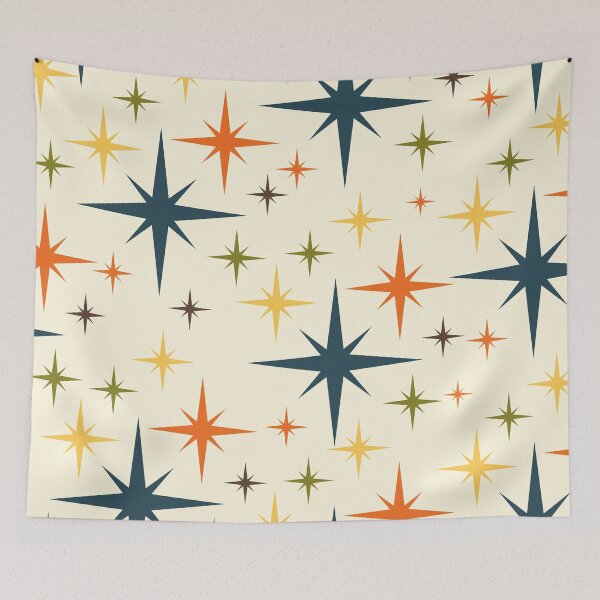 Item preview, Midcentury Modern Geometric Mid Mod Modernist Pattern Burnt Orange Yellow Green Blue designed and sold by ArtBIU.