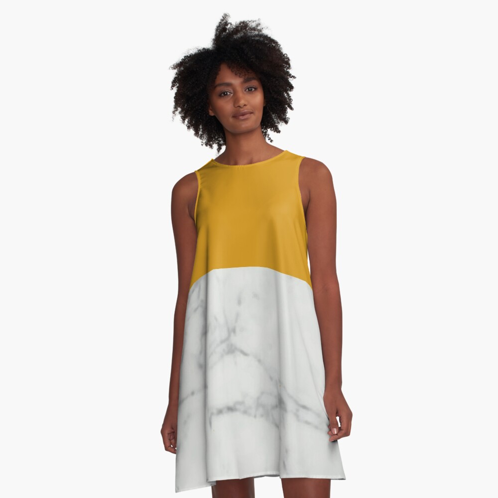 White Marble Stone Texture Pattern A-Line Dress