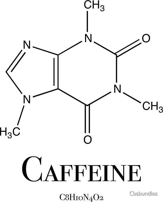 caffeine molecule on a coffee cartoon