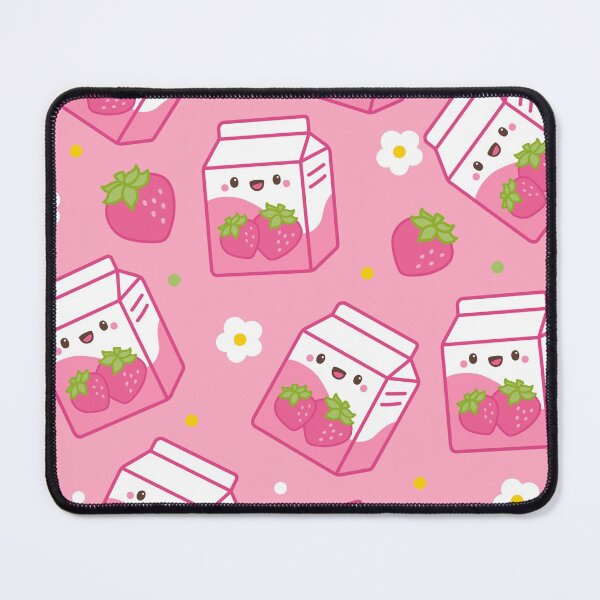 Artikelvorschau, Kawaii Ästhetisches Erdbeermilchmuster mit rosa Blüten entworfen und verkauft von Tatyana Deniz.