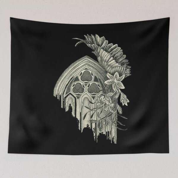 Item preview, Gothic building and bird wing lilies flowers leaves arch designed and sold by jessaminegr.