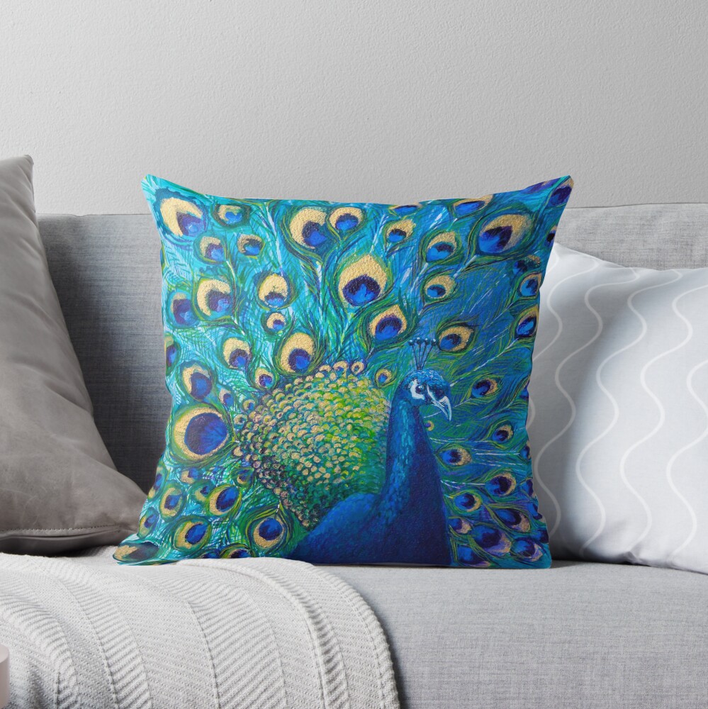 Full Glory Peacock Throw Pillow