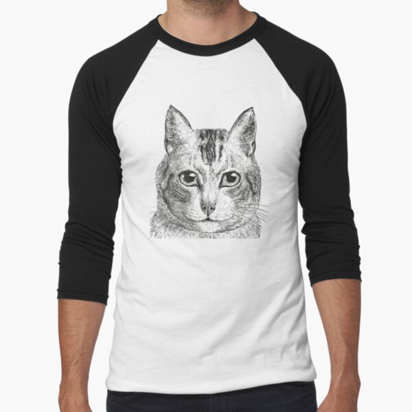 Cat | Black and White |  Baseball ¾ Sleeve T-Shirt