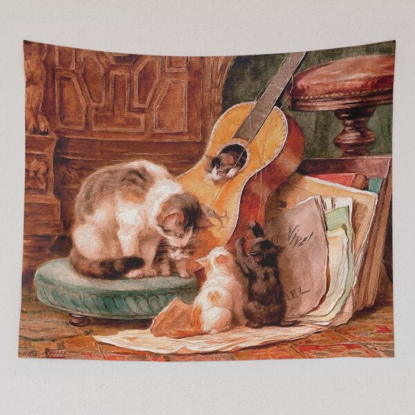 Item preview, Mama Cat Kittens and Guitar - Painterly Interpretation of The Musicians designed and sold by SeaChangeDesign.