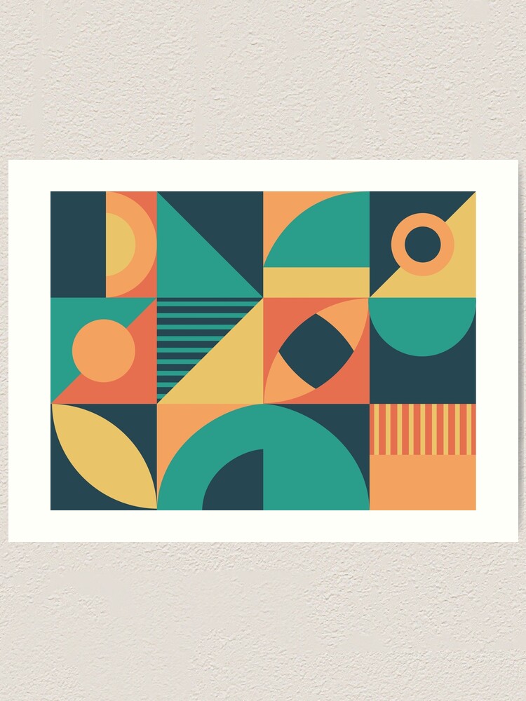 Modern Green Orange and Yellow Mid Century Geometric Art Pattern | Art Print