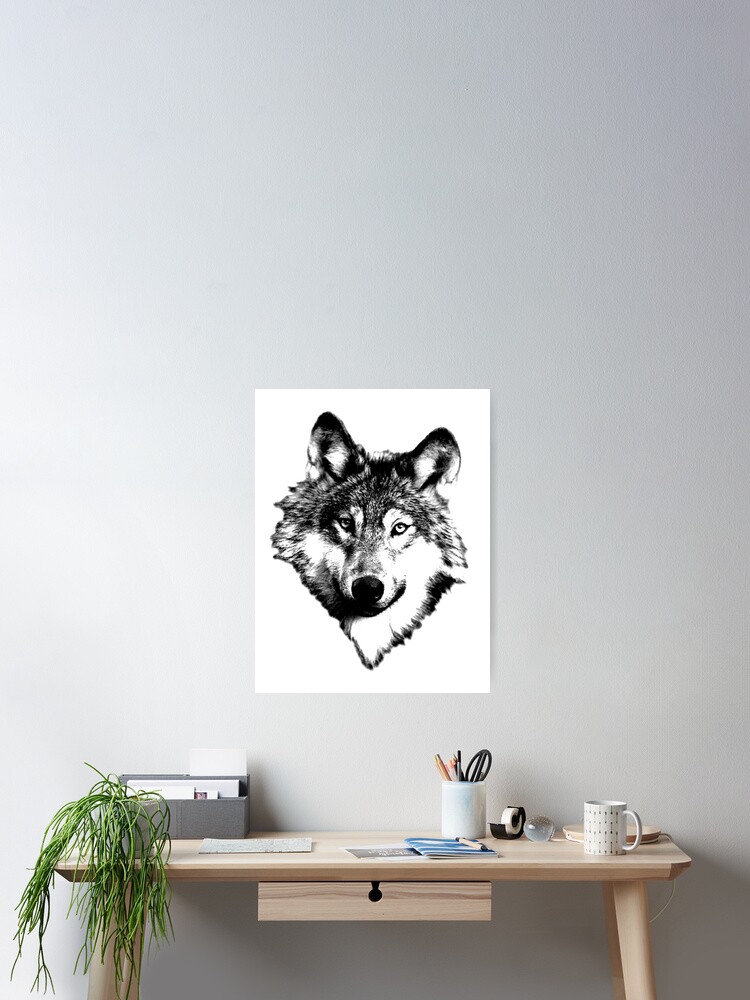 Wise Wolf Face. Animal Prints. Digital Wildlife Engravings