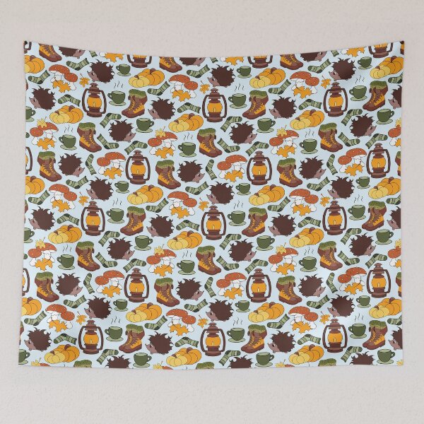Item preview, Autumn charm hedgehogs and mushrooms seamless pattern designed and sold by SlothMagic.