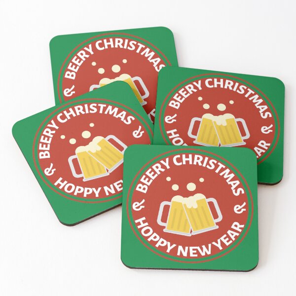 Item preview, Beery Christmas and Hoppy New Year (Red) - Funny Christmas Beer Puns - Gift for Beer Lovers who like alcohol jokes designed and sold by CaitU.