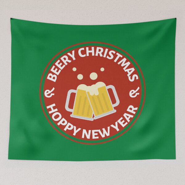 Item preview, Beery Christmas and Hoppy New Year (Red) - Funny Christmas Beer Puns - Gift for Beer Lovers who like alcohol jokes designed and sold by CaitU.