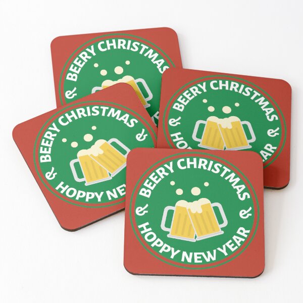 Item preview, Beery Christmas and Hoppy New Year (Green) - Funny Christmas Beer Puns - Gift for Beer Lovers who like alcohol jokes designed and sold by CaitU.