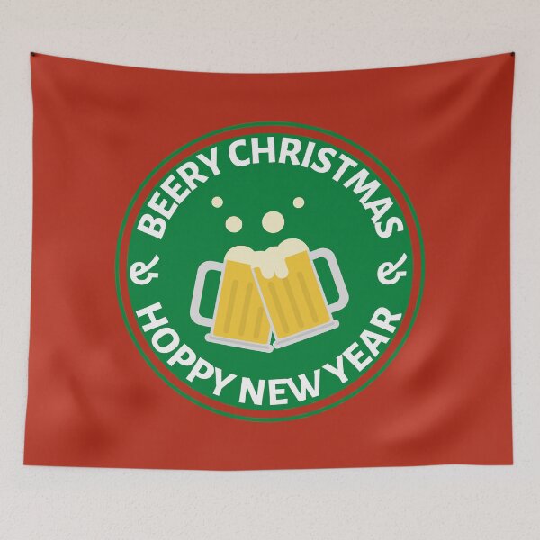 Item preview, Beery Christmas and Hoppy New Year (Green) - Funny Christmas Beer Puns - Gift for Beer Lovers who like alcohol jokes designed and sold by CaitU.