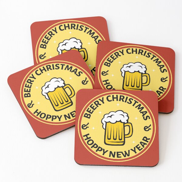 Item preview, Beery Christmas and Hoppy New Year (Yellow) - Funny Christmas Beer Puns - Gift for Beer Lovers who like alcohol jokes designed and sold by CaitU.