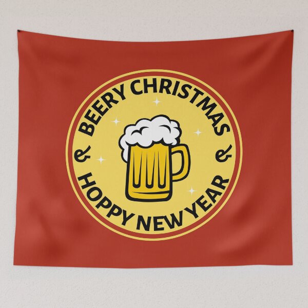 Item preview, Beery Christmas and Hoppy New Year (Yellow) - Funny Christmas Beer Puns - Gift for Beer Lovers who like alcohol jokes designed and sold by CaitU.