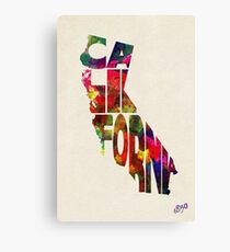 California Typographic Watercolor Map Canvas Print