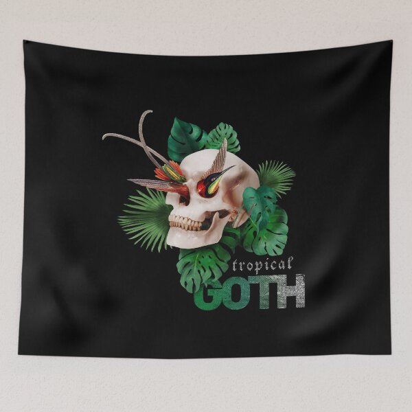 Item preview, A tropical goth fantasy of a skull with tropical plants and exotic bird designed and sold by Francesco Carli.