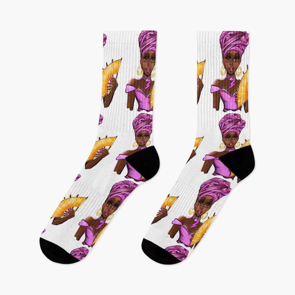 Item preview, Queen Black is beautiful Anime Manga black girl with Purple headdress, necklace, earrings, gold dress and head wrap, brown eyes and dark brown skin ! designed and sold by Artonmytee.