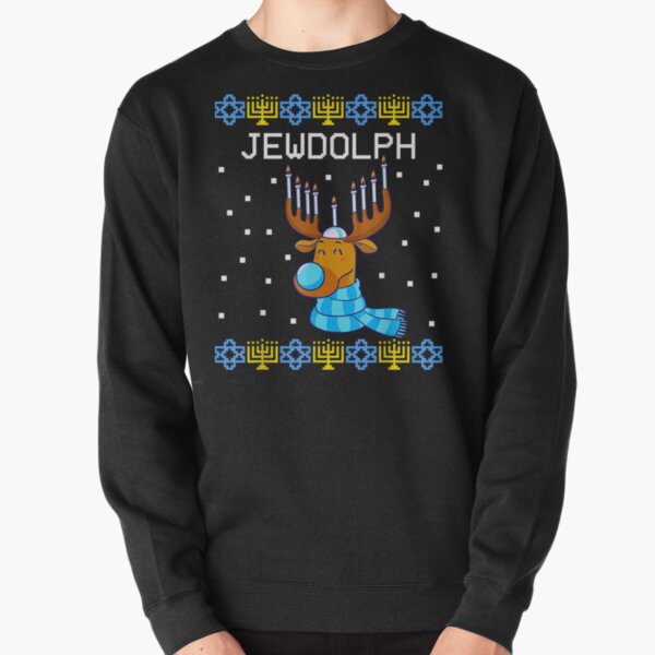 Vista previa del artículo con la obra «Jewdolph Ugly Hanukkah Sweater Reno Menorah Janucá», diseñado y vendido por Vonfy.