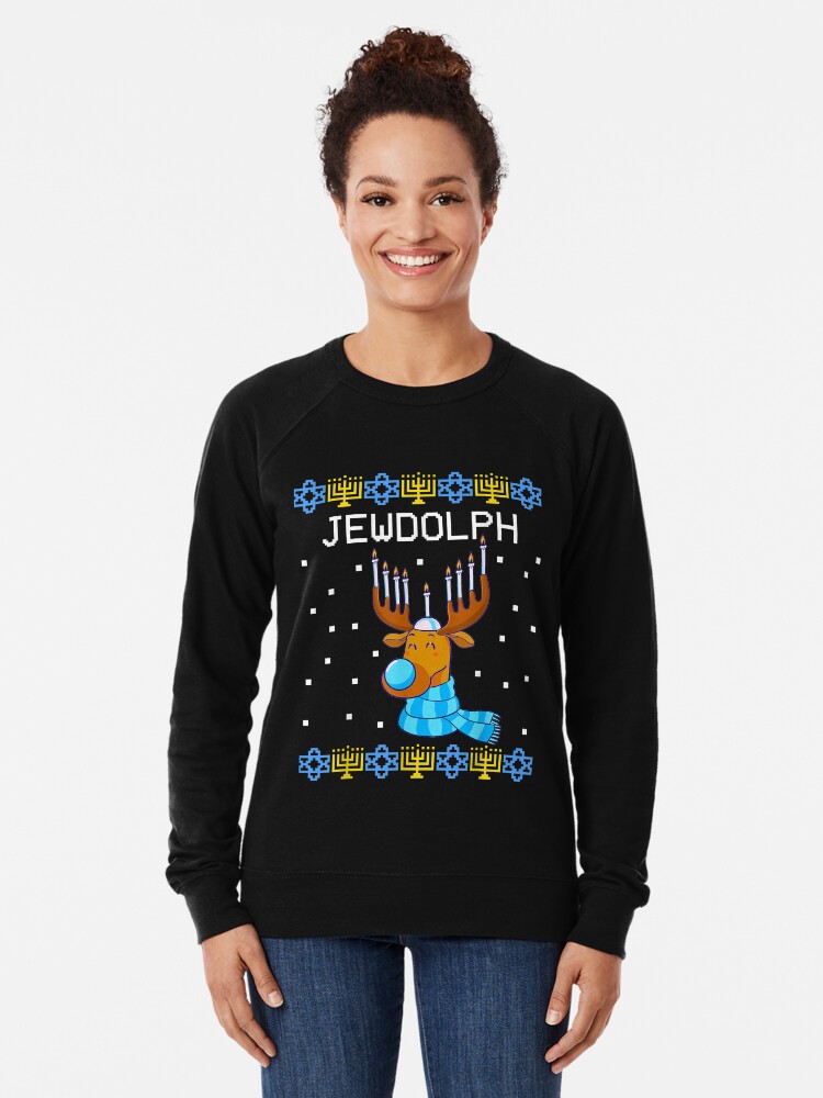 Jewdolph Ugly Hanukkah Sweater Reindeer Menorah Chanukah