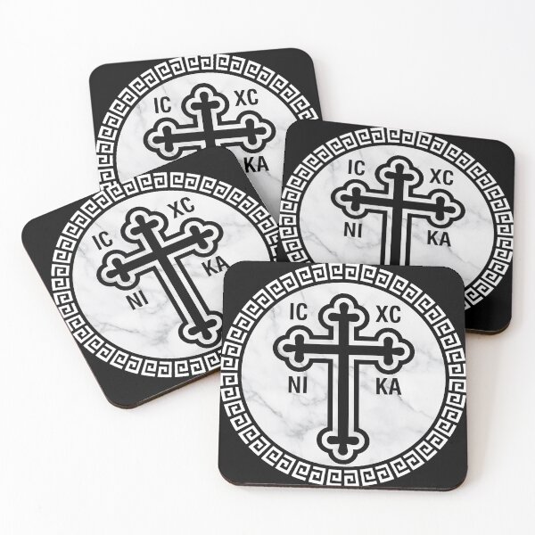 Item preview, Greek Orthodox Cross White Marble Black Greek Key designed and sold by Yiorgos Designs.