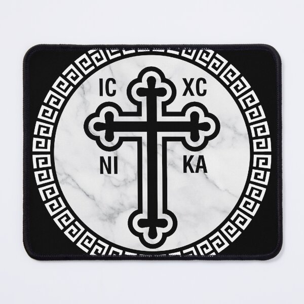 Item preview, Greek Orthodox Cross White Marble Black Greek Key designed and sold by Yiorgos Designs.