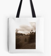 Sepia of the Columbia River and farm Tote Bag