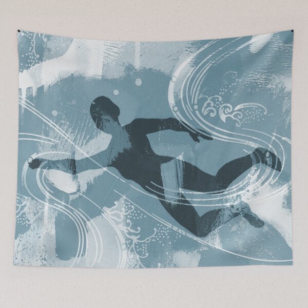 Item preview, Floating Free Wild Swim Blue White Big Large Scale Swim Art Jenny Meehan  designed and sold by Jenny Meehan Art Prints and Patterns  .