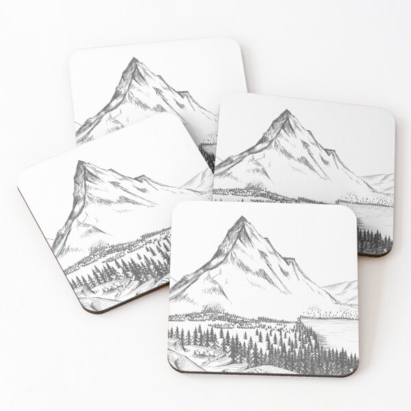 Item preview, Hand Drawn Mountain Lake Pine Tree Forest Rock illustration designed and sold by JTS STORE.