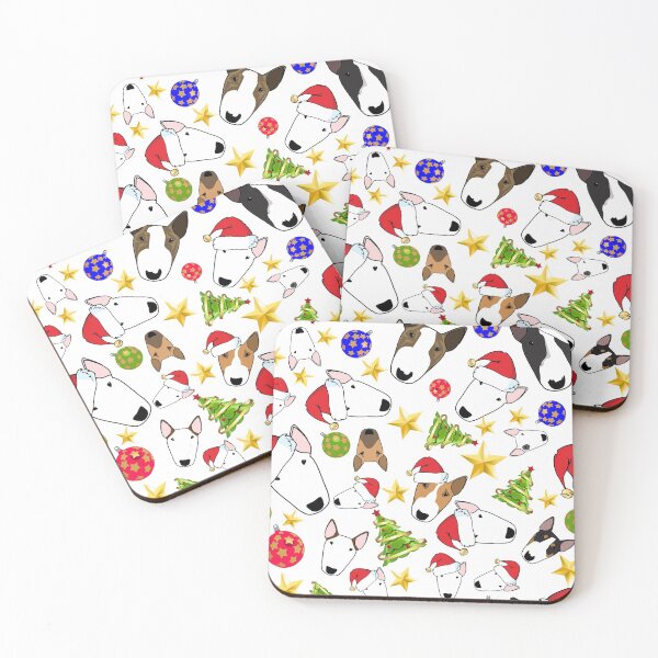 Item preview, Christmas Bull Terriers (white background) designed and sold by emilydevineart.