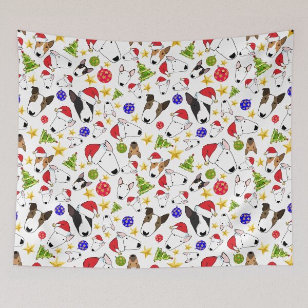 Item preview, Christmas Bull Terriers (white background) designed and sold by emilydevineart.