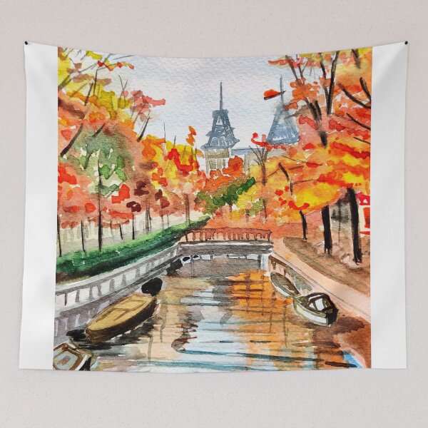 Item preview, Autumn in the city pattern watercolors, illustration autumn designed and sold by Ala Lopatniov.