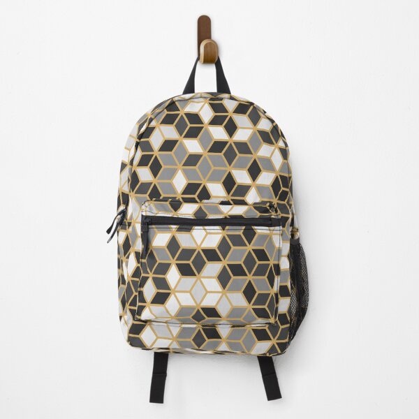 Item preview, Abstract geometric cubic black white gold pattern designed and sold by urban-color.