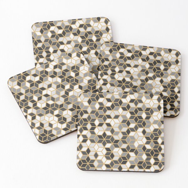 Item preview, Abstract geometric cubic black white gold pattern designed and sold by urban-color.
