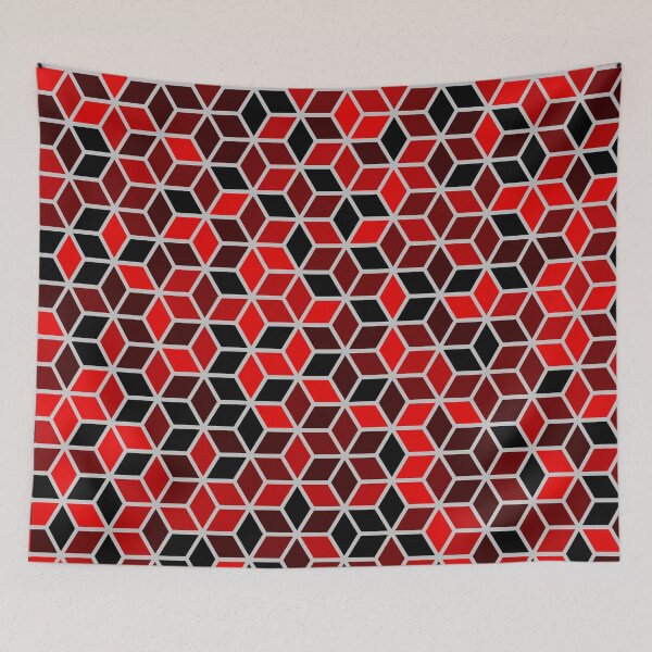 Item preview, Abstract geometric cubic black red white pattern designed and sold by urban-color.