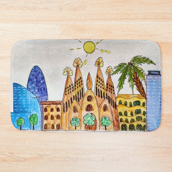 Aperçu de l'œuvre Barcelone en aquarelle et crayons de couleur, illustration de la ville de Barcelone créée et vendue par Ala Lopatniov.