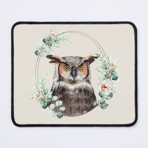 Item preview, Eagle Owl in a Floral Gold Wreath Frame designed and sold by Alicia Chee.