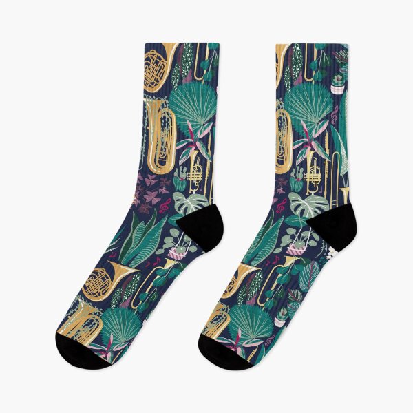 Item preview, Music to my eyes // oxford navy blue background gold textured musical instruments green indoor plants pink music notes designed and sold by SelmaCardoso.