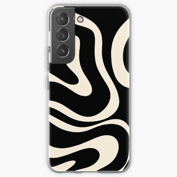 Disover Modern Liquid Swirl Abstract Pattern Square in Black and Almond Cream | Samsung Galaxy Phone Case