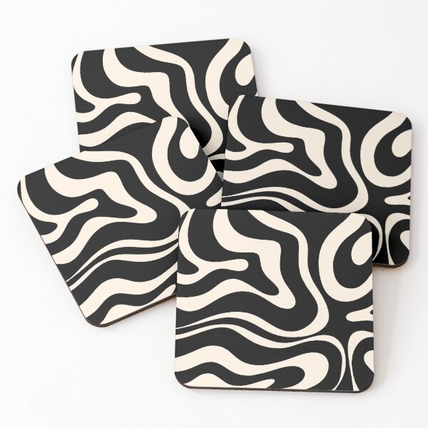 Item preview, Modern Liquid Swirl Abstract Pattern Square in Black and Almond Cream designed and sold by kierkegaard.