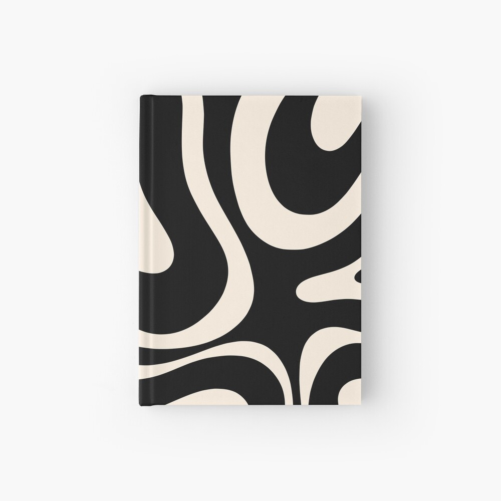 Modern Liquid Swirl Abstract Pattern Square in Black and Almond Cream Hardcover Journal