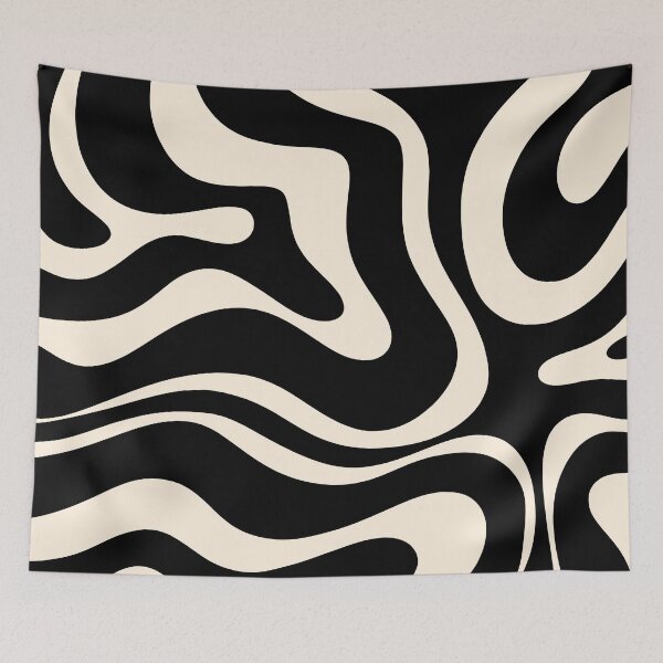 Item preview, Modern Liquid Swirl Abstract Pattern Square in Black and Almond Cream designed and sold by kierkegaard.