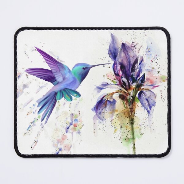 Aperçu de l'œuvre Aquarelle florale colibri tons violets créée et vendue par Barbny.
