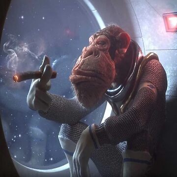 Mono astronauta fumando un cigarro en el espacio | Póster